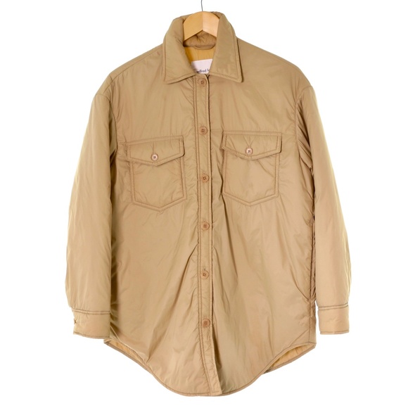 Aritzia Wilfred Free Ganna Insulated Vegan Down Tan Jacket Shirt Shacket XS Cozy - Picture 3 of 11